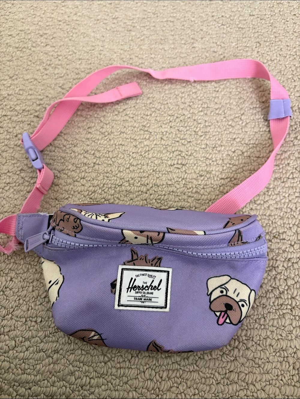 Herschel Supply Company Lavender Kids Puppy Print Waist Pack with Pink Strap